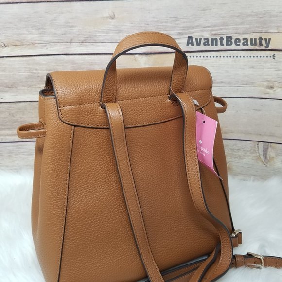 Kate Spade New York Leila Medium backpack Pebbled Leather Ginger Brown Authentic - Picture 9 of 11
